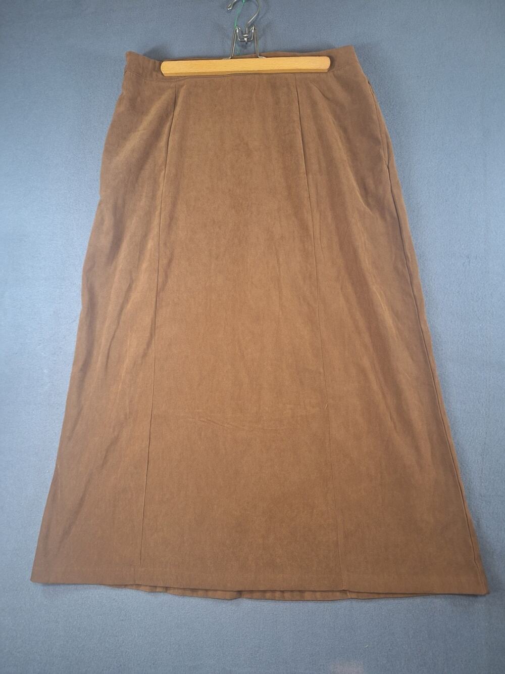 Vintage White Stag Womens Brown Faux Suede Maxi Skirt Size 16 Cowboy Western